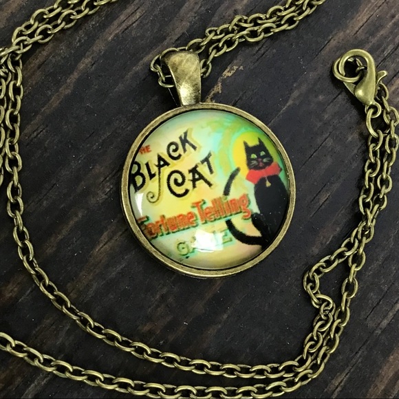 Circus Jewelry - Black Cat Fortune Telling Game Necklace Cabochon
